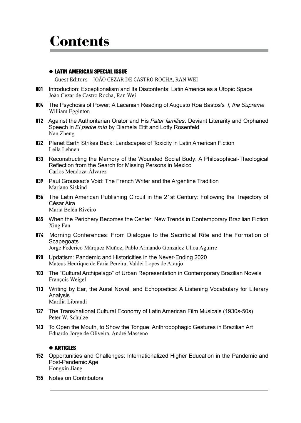 Contents of the JFLC Latin American Special Issue- Journal of 